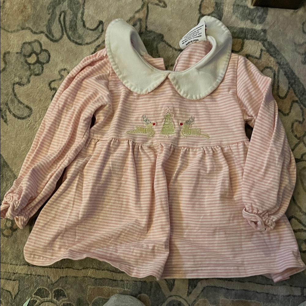 Pink Striped Baby Dress with Embroidered Details